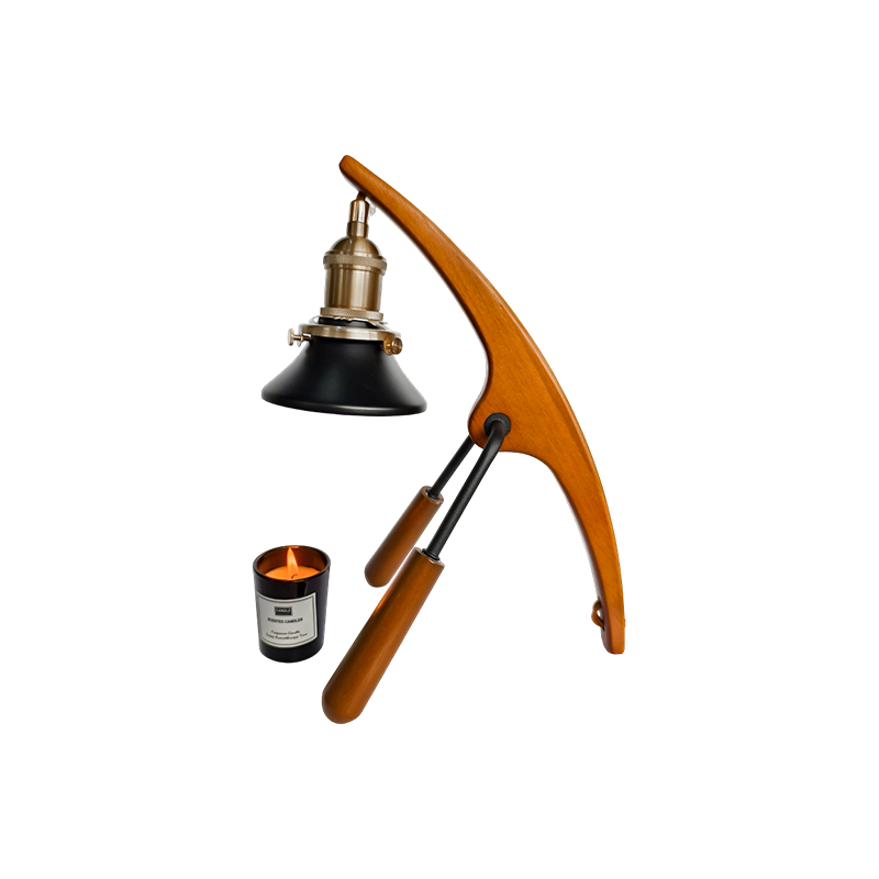Sviečková teplejšia lampa s dreveným zakriveným ramenom - Arc Glow